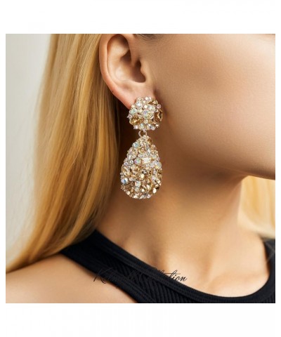 Crystals Teardrop Dangle Statement Earrings, Rhinestone Chandelier Fashion Earrings for Women Champagne $9.45 Earrings