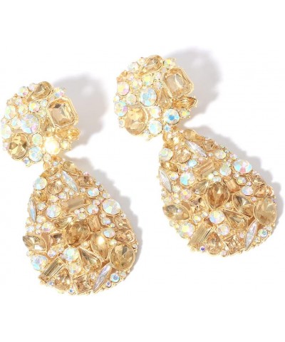 Crystals Teardrop Dangle Statement Earrings, Rhinestone Chandelier Fashion Earrings for Women Champagne $9.45 Earrings