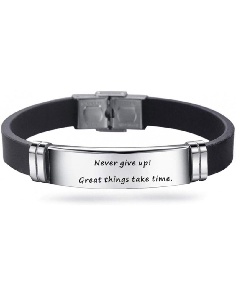 Inspirational bracelet stainless steel silicone bracelet men and women bracelet Never give up!Great things take time $7.64 Br...