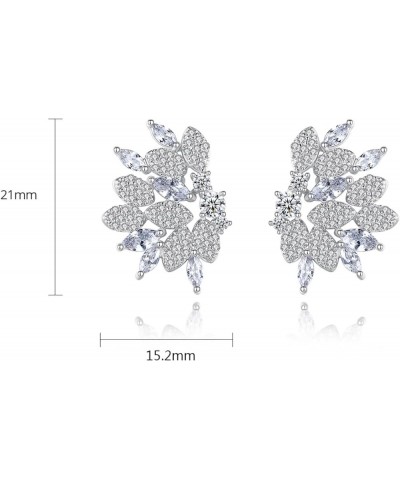 White Gold Plated Cubic Zirconia Leaf Shaped Chandelier Swarovski Elements Crystal Rhinestone Flower Stud Earrings Fashion Je...