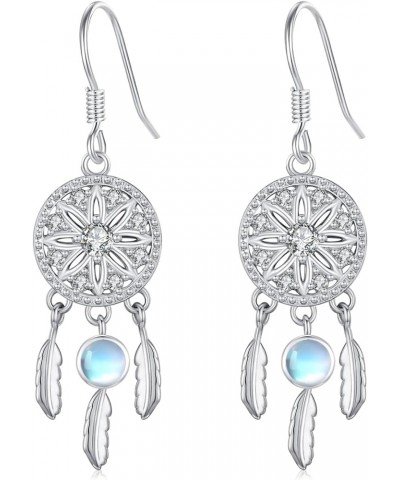 Dreamcatcher Earring 925 Sterling Silver Dream Catcher Earring for Women Girls Turquoise Moonstone Drop Dangle Earrings Dream...