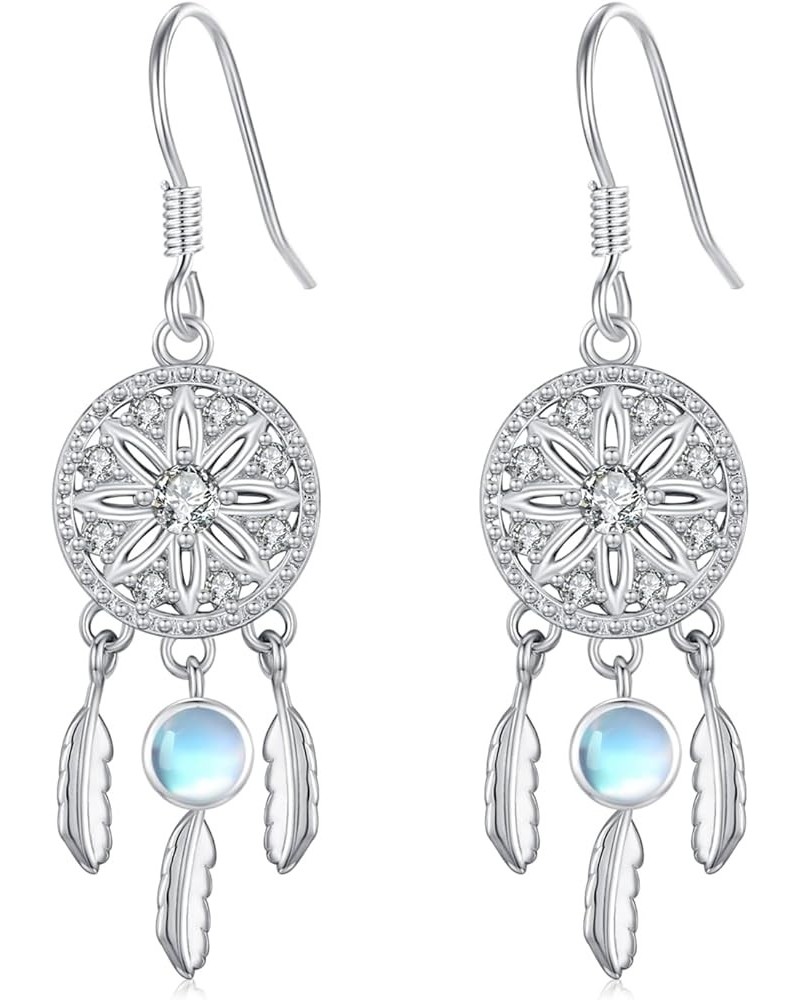 Dreamcatcher Earring 925 Sterling Silver Dream Catcher Earring for Women Girls Turquoise Moonstone Drop Dangle Earrings Dream...