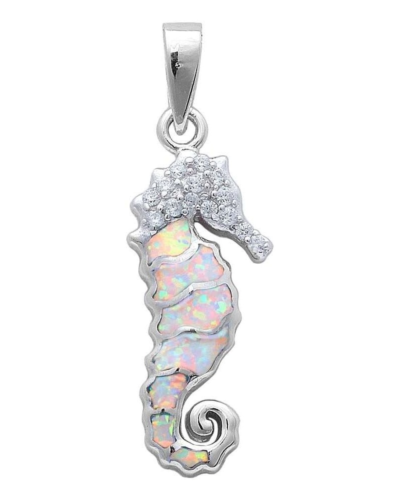 Sterling Silver Rose Gold Plated Lab Created White Opal & Cubic Zirconia Seahorse Pendant Lab Created White Opal $14.21 Pendants