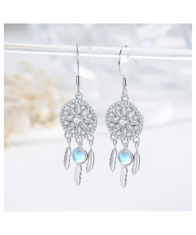 Dreamcatcher Earring 925 Sterling Silver Dream Catcher Earring for Women Girls Turquoise Moonstone Drop Dangle Earrings Dream...