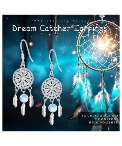 Dreamcatcher Earring 925 Sterling Silver Dream Catcher Earring for Women Girls Turquoise Moonstone Drop Dangle Earrings Dream...