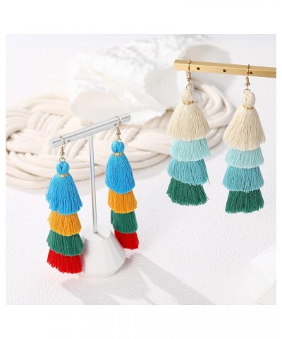 2 Pairs/Set Colorful Layered Tassel Earrings Black Red Blue Green Multilayer Handmade Long Fringe Dangle Drop Earrings for Wo...