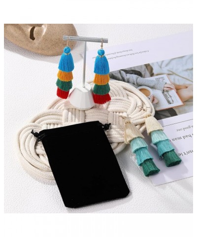 2 Pairs/Set Colorful Layered Tassel Earrings Black Red Blue Green Multilayer Handmade Long Fringe Dangle Drop Earrings for Wo...