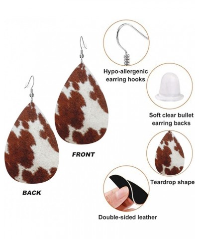 2 Pairs Faux Leather Earrings For Women Dangle Lightweight Teardrop Earrings Brown Cow Print $9.85 Earrings