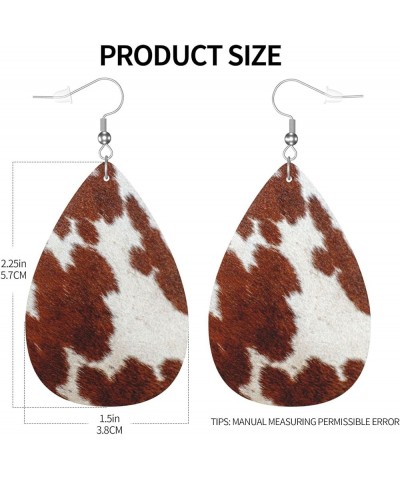 2 Pairs Faux Leather Earrings For Women Dangle Lightweight Teardrop Earrings Brown Cow Print $9.85 Earrings