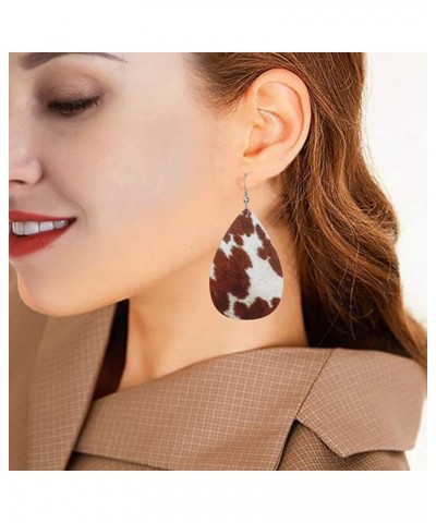 2 Pairs Faux Leather Earrings For Women Dangle Lightweight Teardrop Earrings Brown Cow Print $9.85 Earrings