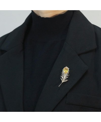 14K Gold Moissanite Inlay Elegant Pin, Coat Suit Accessory Feather Gold Brooch Pin for Women, Fashionable Business Attire Acc...