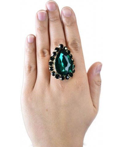 Women's Teardrop Stone Studs Fashion Stretch Ring Green/Gold-Tone $9.71 Rings