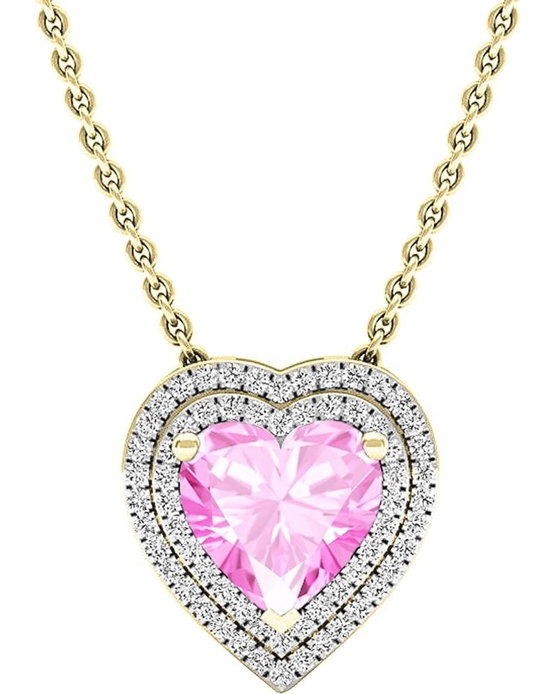 8 MM Heart Lab Created Gemstone & 0.25 ctw Round Diamond Heart Double Halo Pendant for Ladies with 18 inch Chain in Gold Meta...