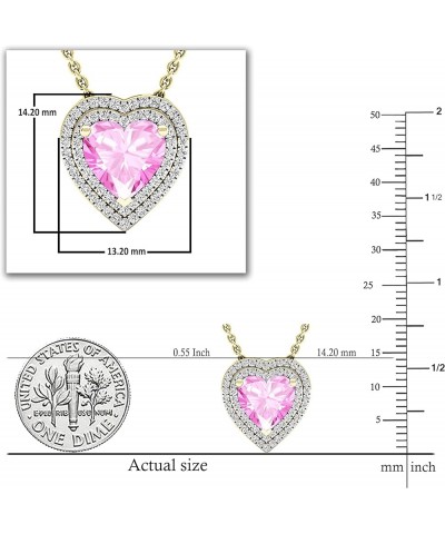 8 MM Heart Lab Created Gemstone & 0.25 ctw Round Diamond Heart Double Halo Pendant for Ladies with 18 inch Chain in Gold Meta...