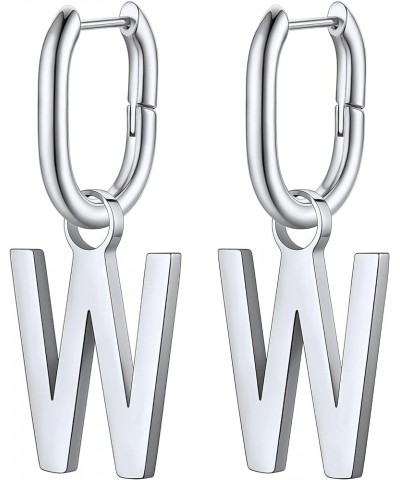 Hypoallergenic Initial Dangle Earrings for Women, Chunky U-shape Huggie Hoops with 26 Letters, Stainless Steel in Silver/Gold...