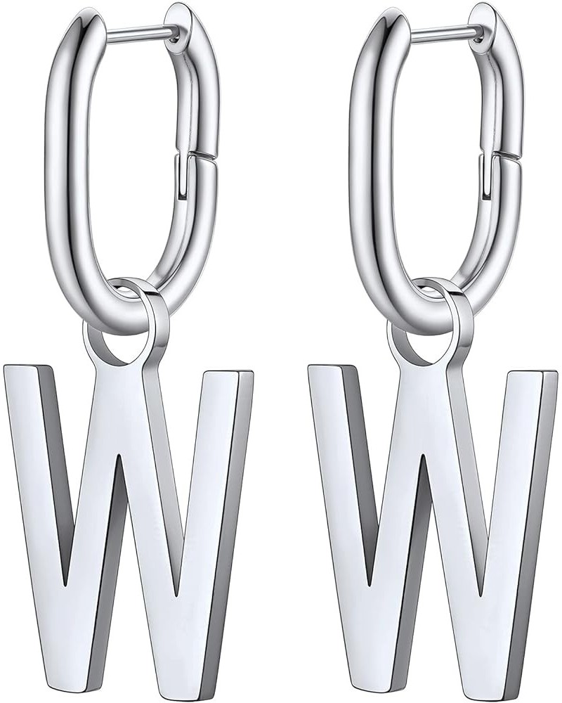 Hypoallergenic Initial Dangle Earrings for Women, Chunky U-shape Huggie Hoops with 26 Letters, Stainless Steel in Silver/Gold...