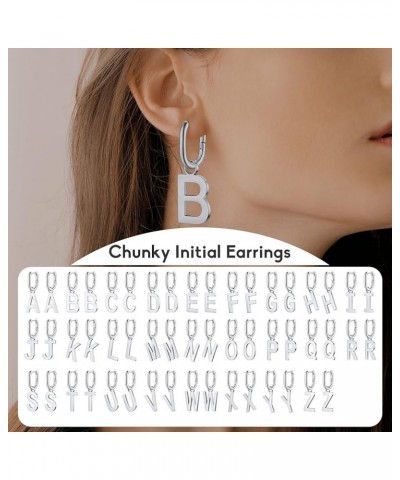 Hypoallergenic Initial Dangle Earrings for Women, Chunky U-shape Huggie Hoops with 26 Letters, Stainless Steel in Silver/Gold...