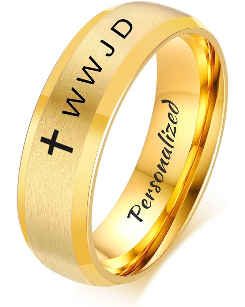 MZZJ Personalized Inside WWJD What Would Jesus Do Ring 6MM Brushed Stainless Steel Bevel Edges Rings Wedding Band,Christian R...