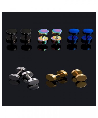 316L Surgical Steel Mens Earring Flatback Screw Stud Earrings Hypoallergenic Titanium Ear Piercing Studs for Women B-5 pair-9...