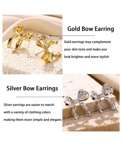 Gold Silvery Bow Earrings for Women Girls Ribbon Bow Stud Earrings Cute Bowknot Earrings Christmas Birthday Jewelry Gift $6.9...