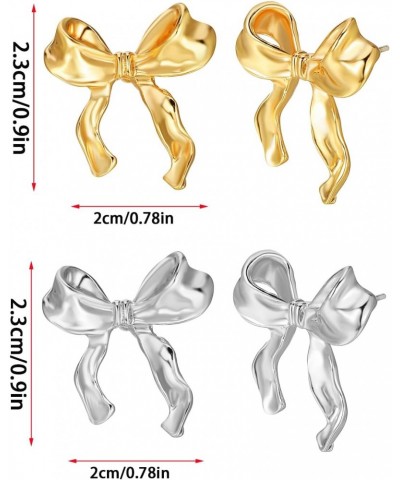 Gold Silvery Bow Earrings for Women Girls Ribbon Bow Stud Earrings Cute Bowknot Earrings Christmas Birthday Jewelry Gift $6.9...