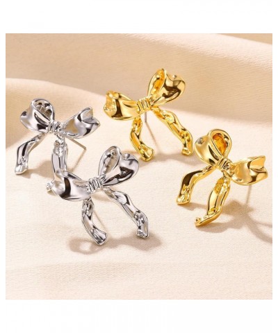 Gold Silvery Bow Earrings for Women Girls Ribbon Bow Stud Earrings Cute Bowknot Earrings Christmas Birthday Jewelry Gift $6.9...