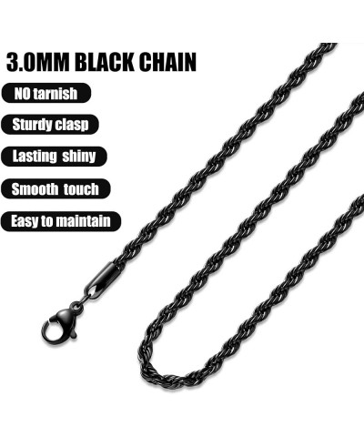 Black Rope Chain for Men, Mens Chain Necklaces, Rope Chain Necklaces for Men Women and Boy 2.5/3mm 22.0 Inches Black 3mm $12....