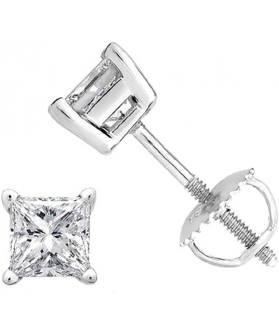 Princess cut Diamond Stud (IGI Certified (0.70ct & up) ScrewBack 14K from (0.04ct - 2.00ct, Clarity-I3) White Gold 0.55 carat...