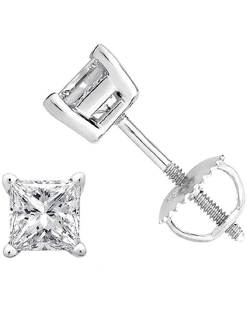 Princess cut Diamond Stud (IGI Certified (0.70ct & up) ScrewBack 14K from (0.04ct - 2.00ct, Clarity-I3) White Gold 0.55 carat...