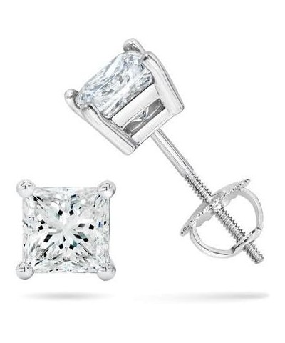 Princess cut Diamond Stud (IGI Certified (0.70ct & up) ScrewBack 14K from (0.04ct - 2.00ct, Clarity-I3) White Gold 0.55 carat...