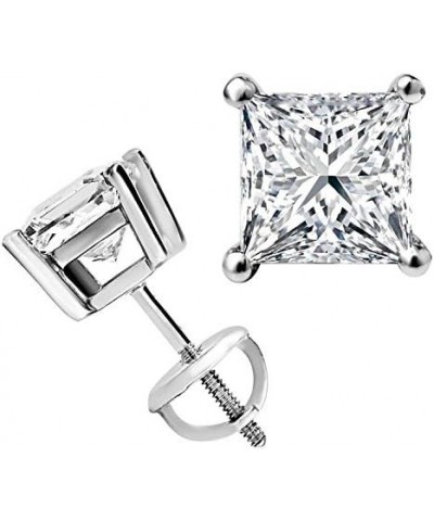 Princess cut Diamond Stud (IGI Certified (0.70ct & up) ScrewBack 14K from (0.04ct - 2.00ct, Clarity-I3) White Gold 0.55 carat...