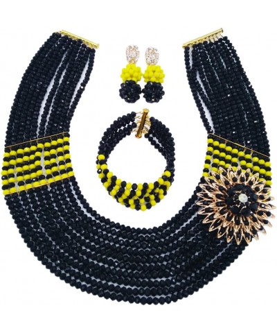 10 Rows African Beads Jewelry Set for Women Nigerian Wedding Bridal Jewelry Sets Black and Opaque Yellow $24.29 Jewelry Sets