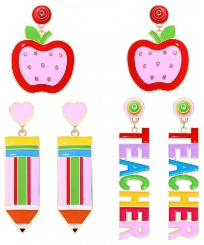 Teacher Earrings for Women, Colorful Enamel FRI-YAY Pencil Earrings Apple Dangle Earrings Teacher Appreciation Gift Back To S...