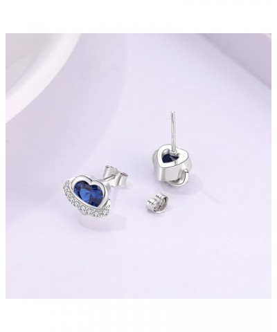 Heart Birthstone Stud Earrings: Sterling Silver 925 Dainty Studs Halo Cubic Zirconia Cute Spaceship Shaped Gifts for Women Te...