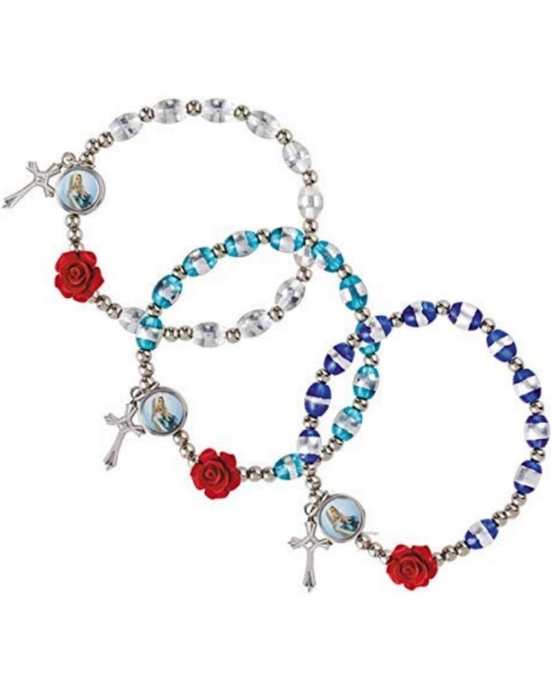 Red Rose Rosary Bracelet with Miraculous Medal and Cross Dangle, Pack of 3 $10.34 Bracelets