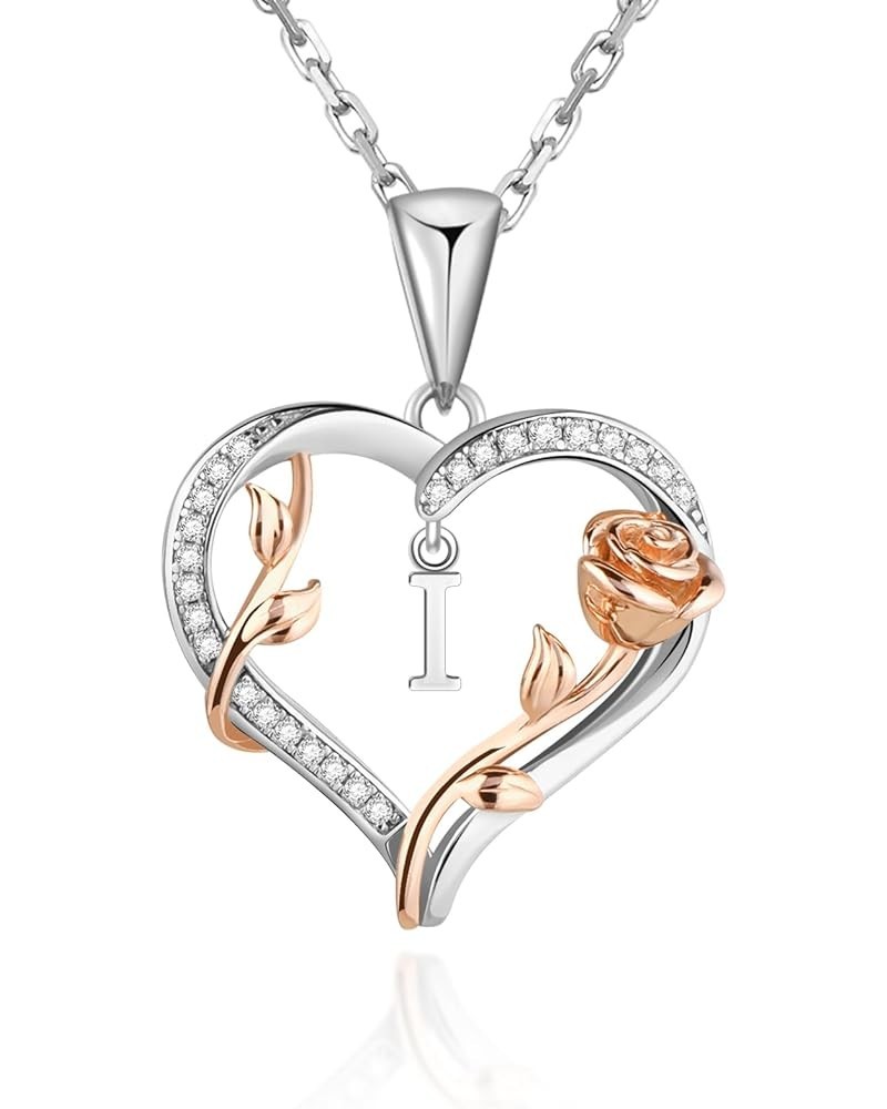 Heart Rose Initial Necklace,18K Gold Plated S925 Sterling Silver Letter Pendant Necklaces with Cubic Zirconia Set in,Unique A...