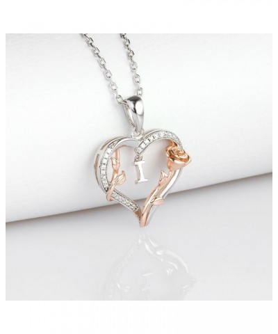 Heart Rose Initial Necklace,18K Gold Plated S925 Sterling Silver Letter Pendant Necklaces with Cubic Zirconia Set in,Unique A...