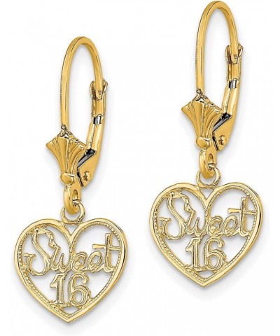 14k Yellow Gold Sweet 16 Words Inside Heart Shaped Leverback Earrings 27.1x11.3 mm $66.56 Earrings