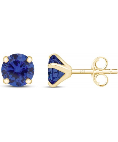 8mm Round Cut Stud Earrings in 14k Yellow Gold Over Sterling Silver Simulated Blue-Sapphire $20.24 Earrings