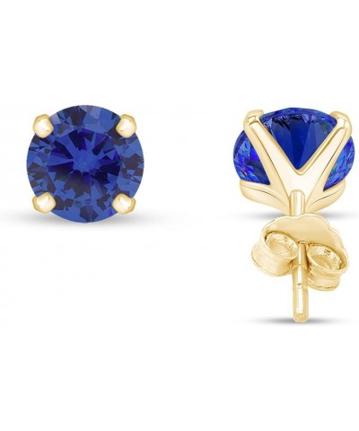 8mm Round Cut Stud Earrings in 14k Yellow Gold Over Sterling Silver Simulated Blue-Sapphire $20.24 Earrings