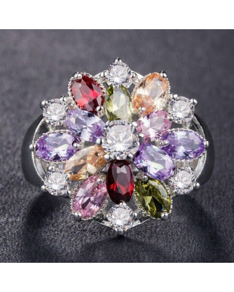 Multicolor AAA Grade Cubic Zirconia Rhodium Multi-Stone Ring for Women Jewelry 925 Sterling Silver Flower Leaves Multi-color ...