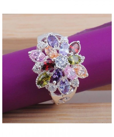 Multicolor AAA Grade Cubic Zirconia Rhodium Multi-Stone Ring for Women Jewelry 925 Sterling Silver Flower Leaves Multi-color ...