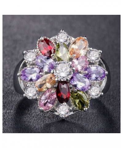 Multicolor AAA Grade Cubic Zirconia Rhodium Multi-Stone Ring for Women Jewelry 925 Sterling Silver Flower Leaves Multi-color ...