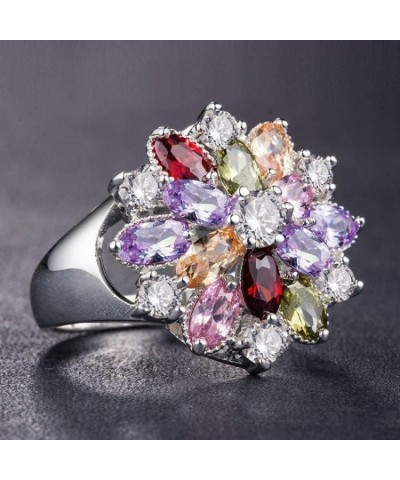 Multicolor AAA Grade Cubic Zirconia Rhodium Multi-Stone Ring for Women Jewelry 925 Sterling Silver Flower Leaves Multi-color ...