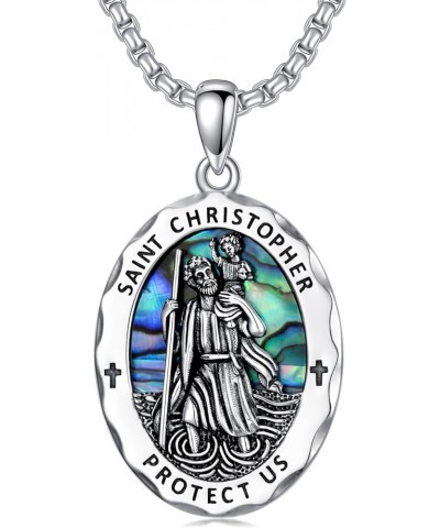 Religious Protection Amulet Necklace 925 Sterling Silver Saint Michael the Archangel Pendant Cross Necklace Saint Christopher...