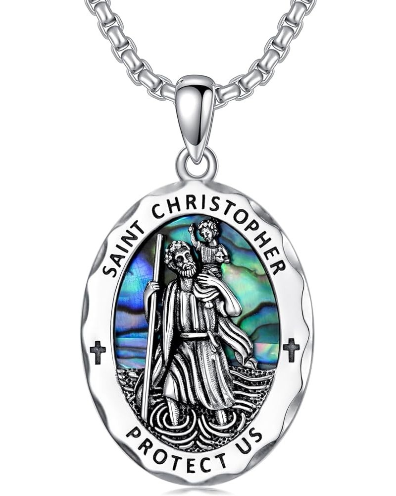 Religious Protection Amulet Necklace 925 Sterling Silver Saint Michael the Archangel Pendant Cross Necklace Saint Christopher...