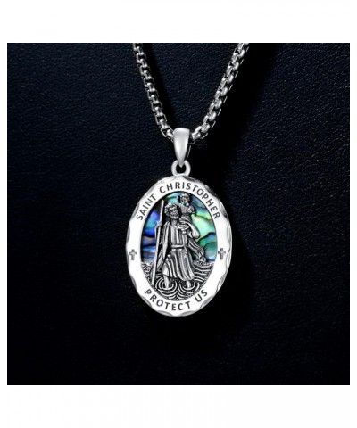 Religious Protection Amulet Necklace 925 Sterling Silver Saint Michael the Archangel Pendant Cross Necklace Saint Christopher...