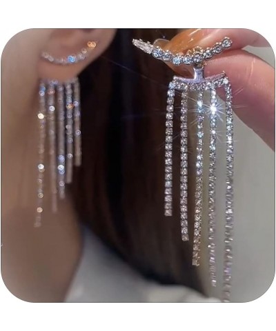 Rhinestone Long Tassel Earrings Long Dangle Earrings for Women Dress Silver Fringe Prom Earrings Bling Crystal Dangle Drop Ea...