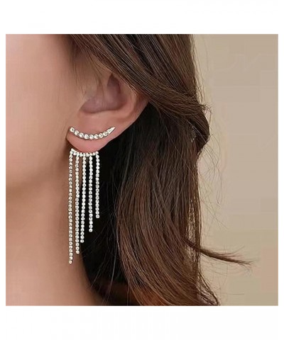 Rhinestone Long Tassel Earrings Long Dangle Earrings for Women Dress Silver Fringe Prom Earrings Bling Crystal Dangle Drop Ea...