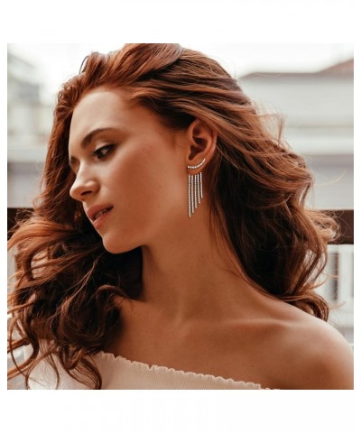 Rhinestone Long Tassel Earrings Long Dangle Earrings for Women Dress Silver Fringe Prom Earrings Bling Crystal Dangle Drop Ea...